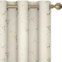 Deconovo Blackout Curtains, Gold Foil Print,Thermal Insulated, Noise-Reducing Grommet Drapes for Bedroom & Living Room, 2 Drapes, Soft Drape, Room-Darkening Window Panels, Light Beige, 42x54 Inch