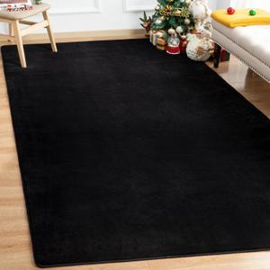 Andecor 4x6 Black Fluffy Bedroom Area Rug, Shag Washable Rugs for Living Room Dorm Nursery, Non-Slip Indoor Fuzzy Carpet for Boys Girls Kids Pets, Home Decor