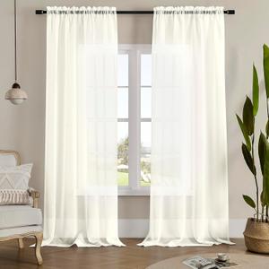 MYSTIC-HOME White Sheer Curtain Panels 72 Inch Length, Light Filtering Window Curtain Drapes Treatment for Living Room, Breathable Rod Pocket Sheer Curtains for Bedroom, 2 Panels, Each 52" Wx72 L (Ivory)