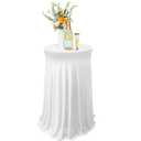 Tegeme 1 Pack 32 x 43 Inch Round Spandex Cocktail Tablecloths with Skirt Cocktail Round Table Cover Spandex Stretch Tablecloth for Fitted High Top Table Bar Wedding Party Banquet (White)