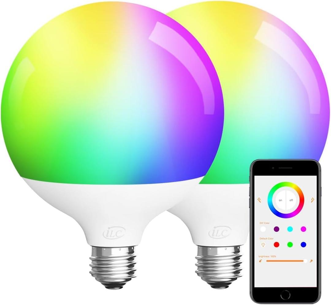 ILC G120 LED Large Globe Light Bulbs 15W, Compatible with Alexa Hub Required, 4.72 inch, Color Changing, CCT Color Temprature Turnable 2700K-6000K, CRI>95+, 150W Equivatlent, E26 Base (2 Pack)