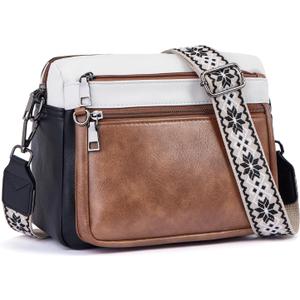 Crossbody Purses for Women Trendy,Vegan Leather Crossbody Bags,Cell Phone Camera Shoulder Handbags with Card Slots (Black/White/Brown)