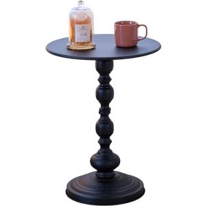 Elegant Vintage Round Side Table with Roman Columns - Sturdy Metal Design, Perfect as a Coffee, End, Tea, or Leisure Table for Living Room and Bedroom Decor, (Black 1 Pack)