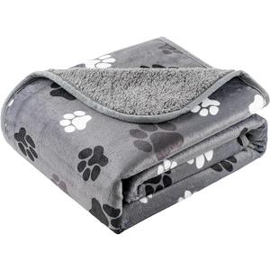 CAPT.SNOOZE Waterproof Dog Blankets Pet Blanket, Soft Fluffy Sofa Car Bed Protector, Reversible Sherpa Fleece Dog Blanket for Large Dogs (Dark Grey-Paws, 50"x60")