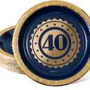 Cheerland 24 Pcs 40th Disposable Party Paper Plates for Blue and Gold Milestones Birthday Celebration Party Supplies and Decorations