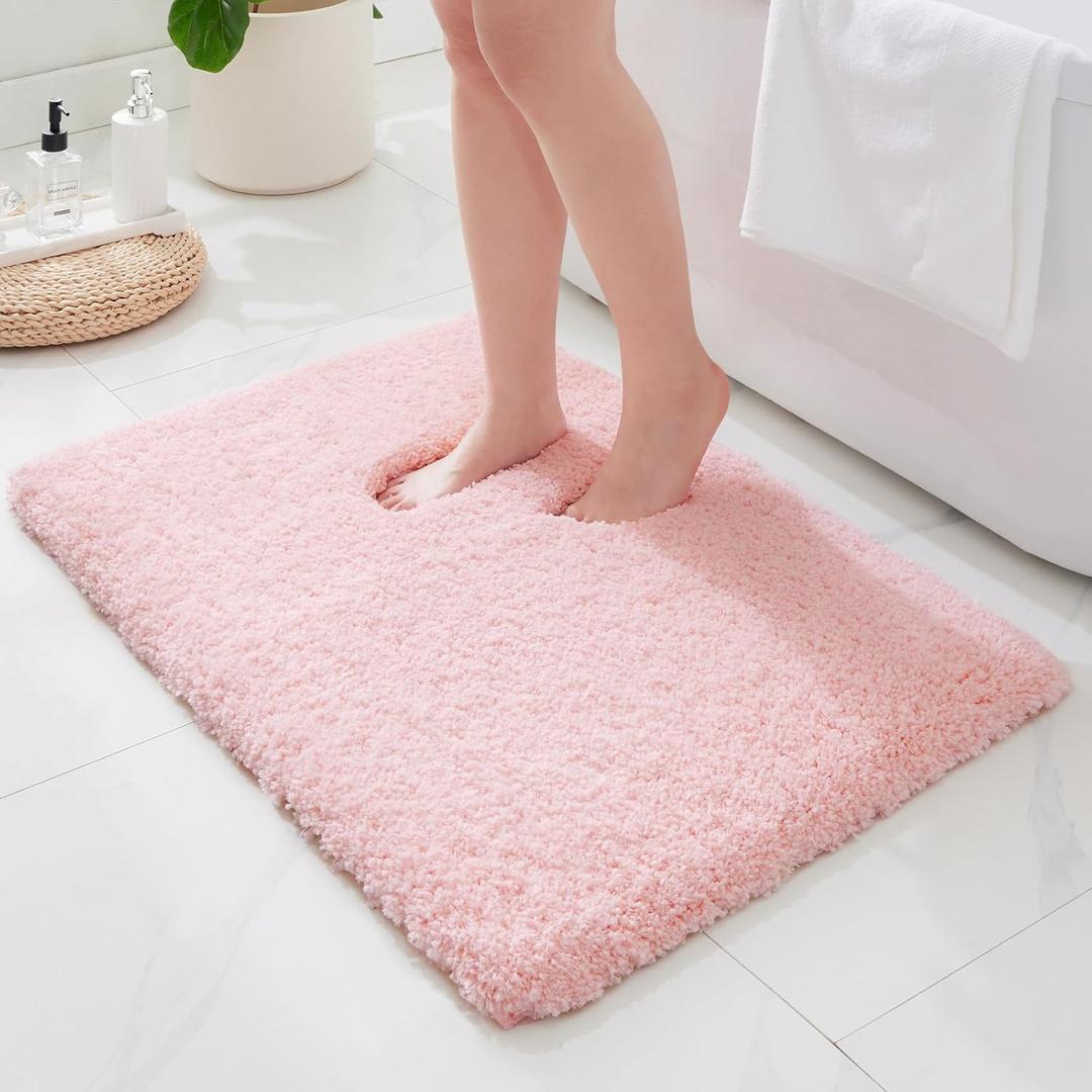 ILANGO Dark Pink Bathroom Rugs 24"x 17" Small Non Slip & Super Absorbent Extra Thick Soft, Washable Bath Mat for Floor, Microfiber Plush Shaggy Bath Rug with Rubber for Bathtub Shower Room Sink