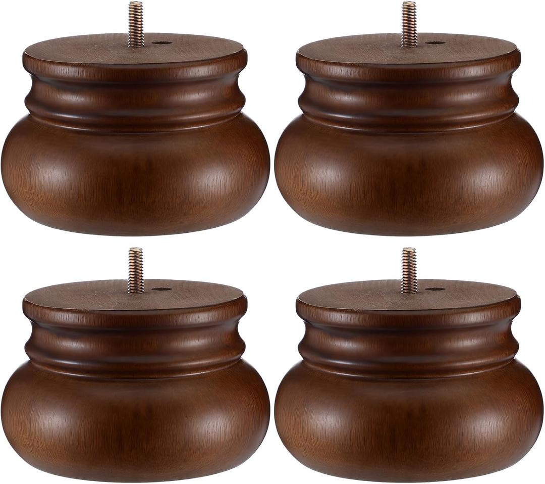 4 Pack 3 Inch Solid Wood Furniture Leg Brown Walnut Bun Feet for Sofas, Chairs, Cabinets, Beds and Home Decor and Much More