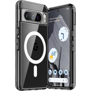 JETech Magnetic Case for Google Pixel 8 Pro 6.7-Inch 2023, Compatible with MagSafe Accessories, Shockproof Protective Phone Cover, Non-Yellowing Hard Clear PC Back (Obsidian)