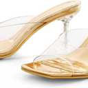 mysoft Women's Clear Heeled Sandals Square Toe Transparent Stiletto Mules Open Toe Slip on Dress Shoes, 7M