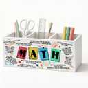 Math Teacher Gifts Pen Holder Organizer Desk Decor, End of Year Teacher Appreciation Gifts Wooden Pen Pencil Holders for Math Classroom School Office Home Desk Accessories