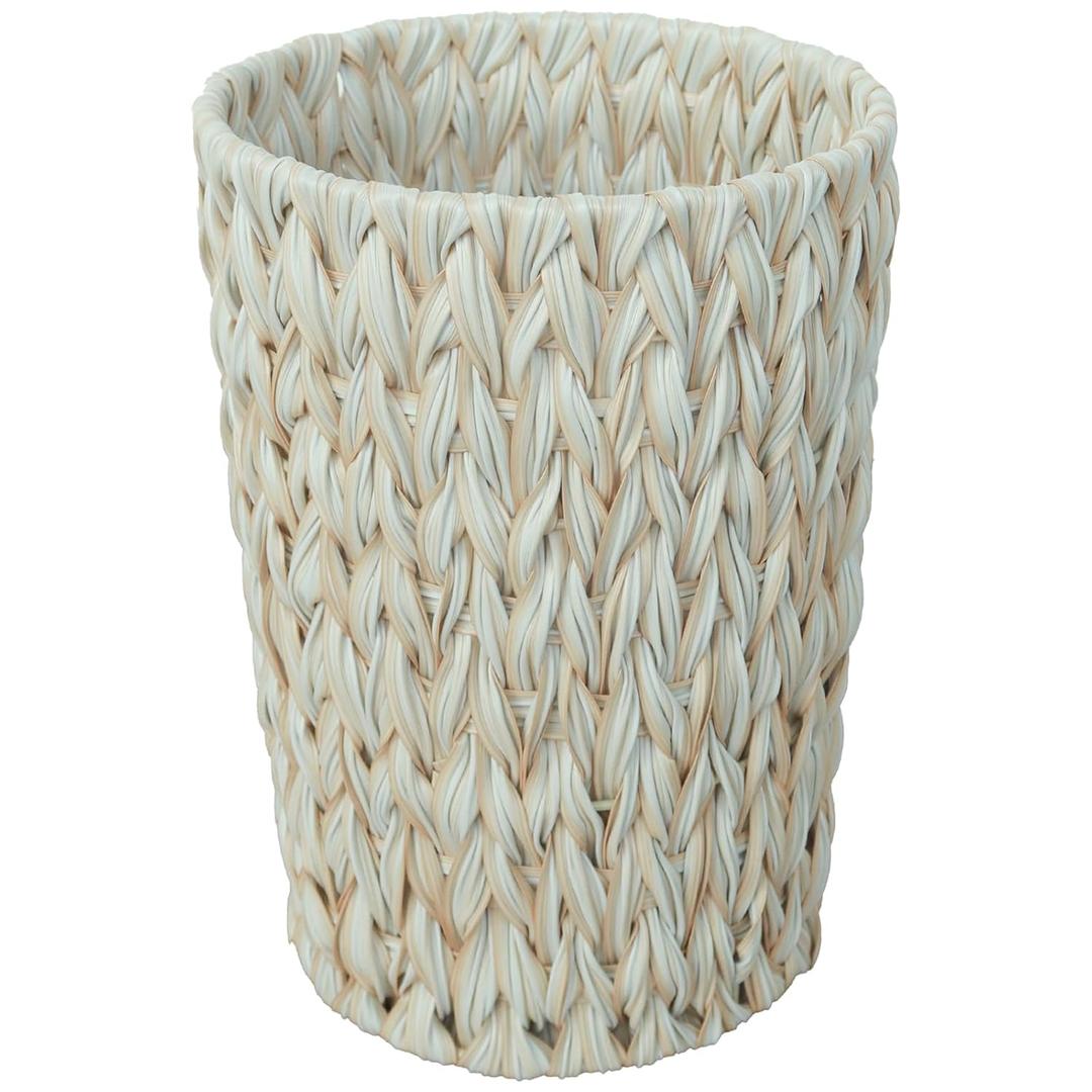 Wicker Can, Bathroom  Can, Wicker Waste Basket for Bathroom, Decorative Boho Small Waste Basket for Bedroom, Office, Cream White 2 Gallon