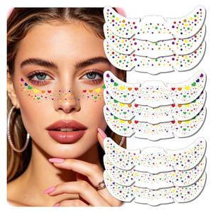 5 x Pride Rainbow Glitter Freckles Face Tattoo Sparkle Heart Freckles Makeup Patches Temporary Tattoos Stickers Cute Rainbow Body Sweetheart Outfit Accessories for Women Festival Parade Rave(pride9)