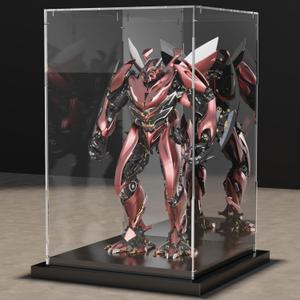 Acrylic Display Case for Collectibles Clear Display Box with Mirror Back and Black Metal Grooved Base for Action Models Doll Toys