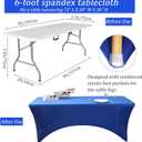6FT Spandex Table Cover Table Cloth for Folding Tables Fitted Rectangular Tablecover Washable Wrinkle Resistant Polyester Stretch Tablecloth Protector for Wedding Banquet Party (4 Pack, Royal Blue)