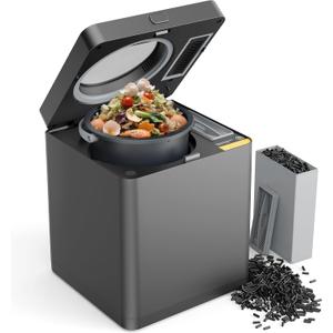 TOPZEE Electric Compost Bin for Kitchen, 3L Smart Countertop Composter with Odorless Auto-Cleaning, Low Noise, Turns Food Waste to Fertilizer in 4 Hours, for Indoor Home Use, Black
