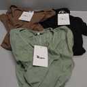 Riyiper 3 Pack Women Long Sleeve Shirts, 95% Cotton V Neck Ribbed Knit Tops Slim Fit Casual Going Out Tee Shirts (X-Large, Black, Mocha Brown, Matcha Green)