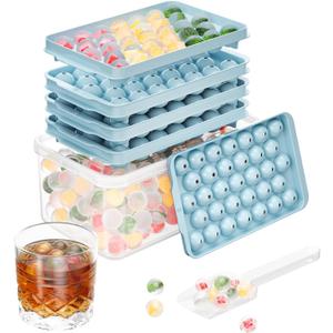 Optish 3 Pack Ice Trays for Freezer, 99 PCS Ice Cube Tray with Lid and Bin, Round Ice Cube Mold, Circle Ice Maker for Chilling Drinks (0.8 inch, Blue)