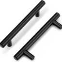 Probrico 5 Pack|3-3/4 Inch Hole Centers Solid Cabinet Pulls Stainless Steel Round T Bar Cabinet Handles Black Drawer Pulls, Kitchen Cabinet Hardware for Cupboard Wardrobe Drawer Closet Nightstand
