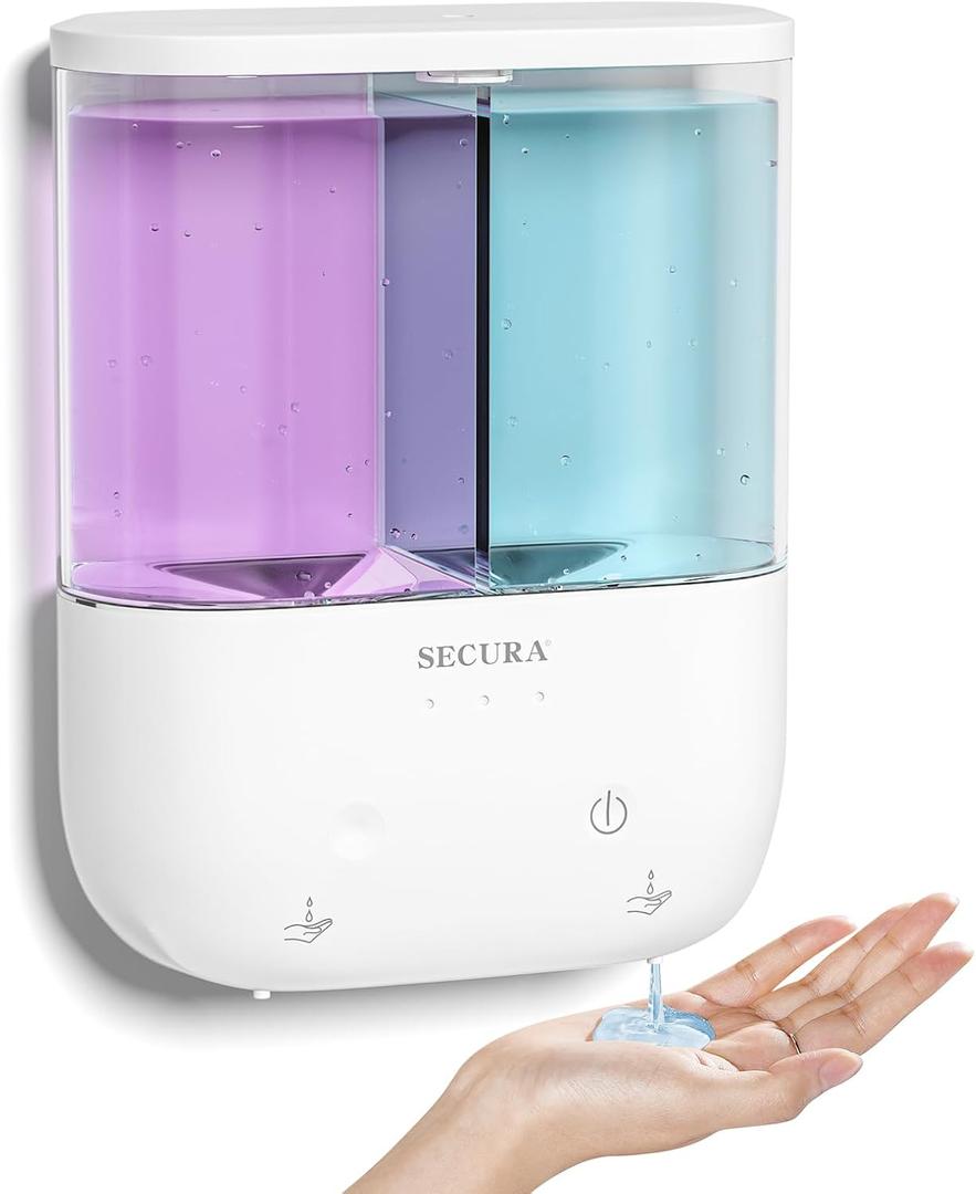 Secura Brands Touchless Wall Mounted Dual Automatic Soap Dispenser – 2 x 17 fl oz. Chambers Rechargeable Liquid Soap Dispenser Prefect for Bathroom & Kitchen