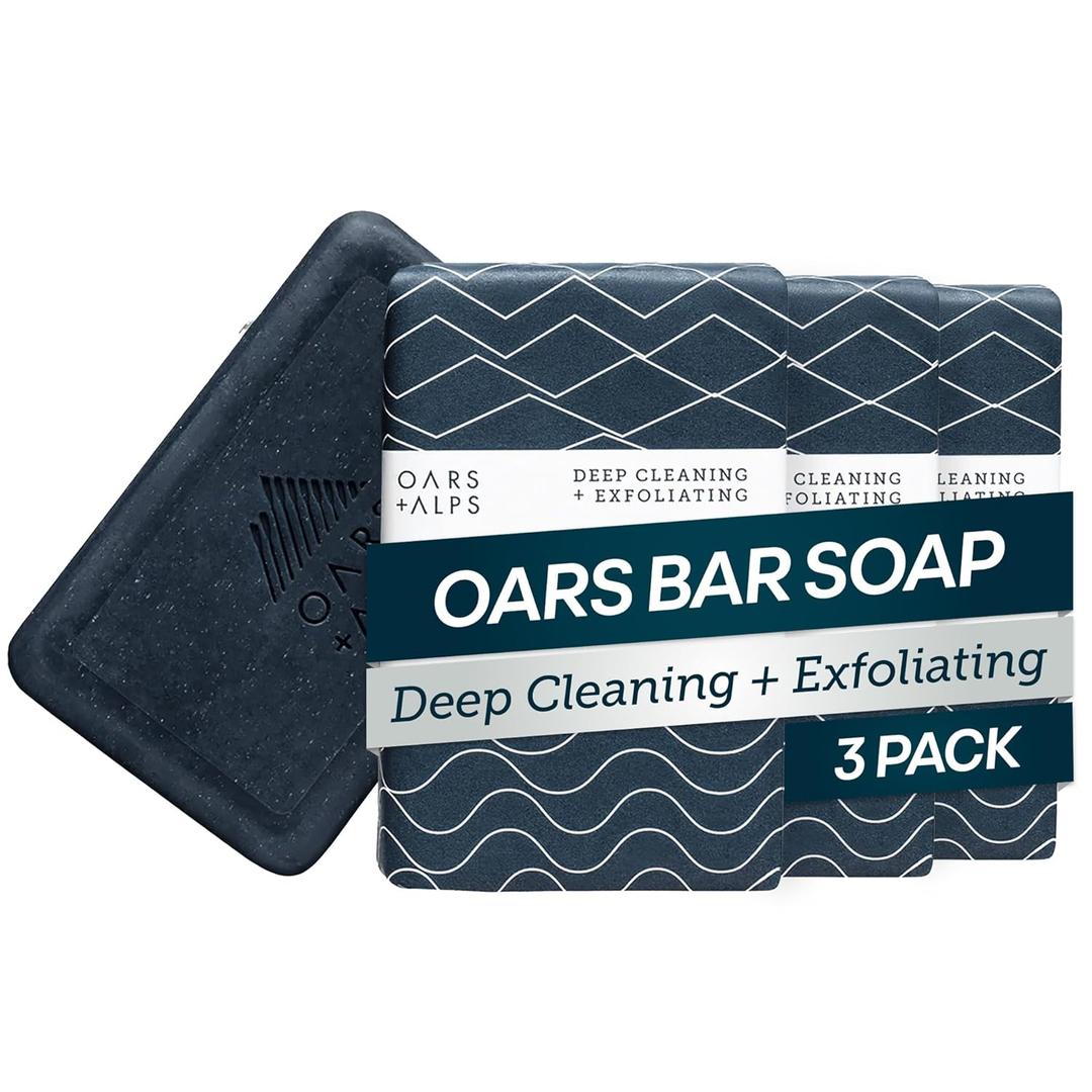 Oars + Alps Exfoliating & Moisturizing Bar Soap for Men, Deep Cleaning Soap, Clean Ingredients, All Skin Types, Blue Charcoal, 3pk (6 Ounce (Pack of 3))