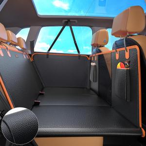 MIXJOY Back Seat Extender for Dogs, Dog Car Cover for Back Hard Bottom Holds 400LBS, Backseat Cover Bed PU Leather-Waterproof Anti-Scratch, Hammock for Car SUV Protector with Seat Belt