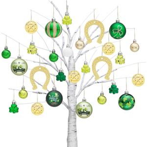 Valery Madelyn 50ct St Patricks Day Tree Decorations Shamrock Ornament Set, Irish Hanging Ball Ornament for Small Tree, Good Luck Clover Green Ornaments for St Patty's Day