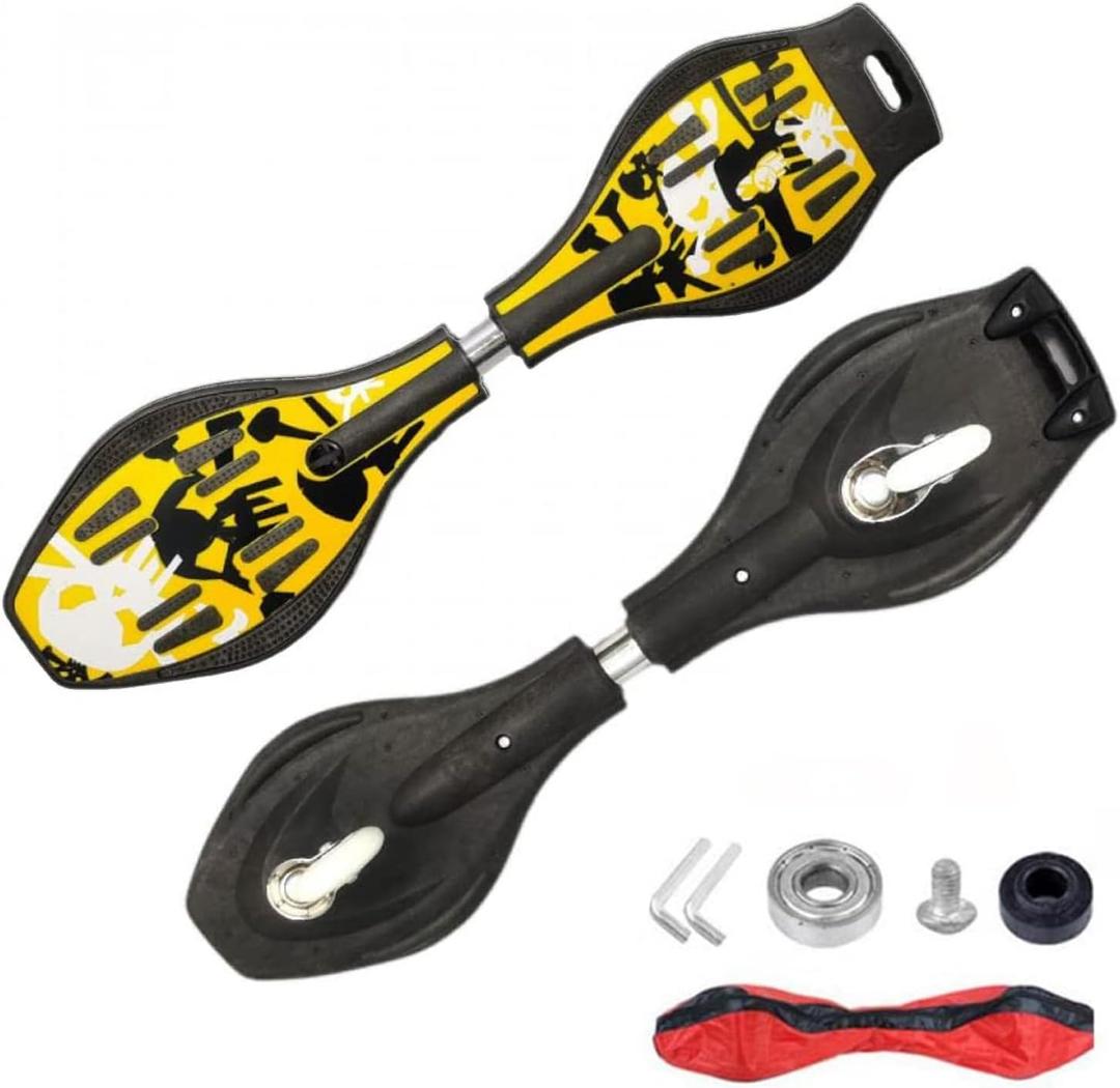 Caster Board Skateboard, Compact and Lightweight Caster Board Deluxe Junior Caster Board with Illuminating Wheels and 360 Degree Casters for More Excitement and Fun for Adults, 29.1"*7.4" (Yellow)