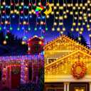 Warm Color to Multicolor Color Changing Icicle Christmas Light with Remote, 480 LED 39.3ft Christmas String Lights Outdoor Waterproof with 80 Drops for House Eave, Window, Hallway Xmas Decorations