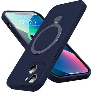 KMAMBAG Mag-Ring Designed for iPhone 13 Case, Liquid Silicone [Moisturizing Factor] Extreme Soft Slim Phone Case with Stand [Compatible with MagSafe] for iPhone13 6.1 inch Men Women, Berry Purple