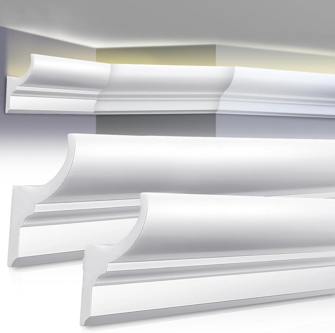 16 Pcs 47.24(Total 63 Ft) Ceiling Crown Molding with LED Duct Kit for Seamless Ambient Accent Lighting Waterproof Channel for Easy LED Trim Moulding Strip Installation