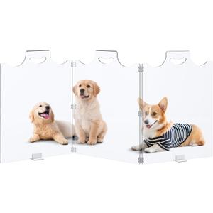 Clear Acrylic freestanding Dog Gate 3 Panels for The House, 31.5'' Extra Tall Pre-Installation Clear Acrylic Pet Gate, Folding Freestanding Dog Gates for Doorways for Small Pets