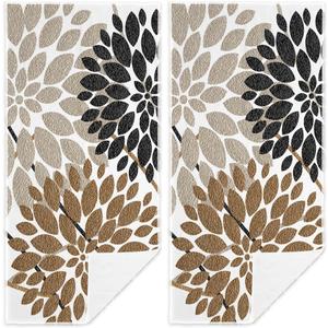 Brown Dahlia Flower Hand Towels Set of 2 Black and Grey Spring Floral Kitchen Towel Microfiber Seasonal Summer Holiday Farmhouse Decorative Towels 13.8"X29.1" for Bath Gym