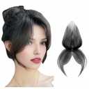 Human Hair Bangs 10" Clip In Fake Baby Hair & Wispy Side Bangs 8g Ultra-Light Invisible Lace Edge Forehead Hairline Topper (Black, Lace 12x2 cm)