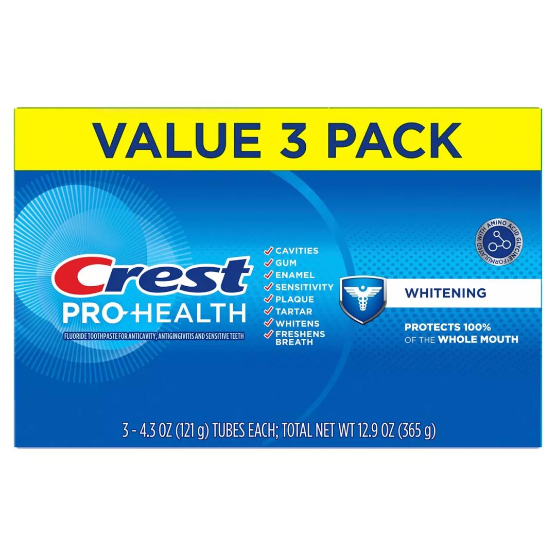 Crest + Scope Whitening Toothpaste  Pack of 3, 5.4 Oz Tubes  Anticavity Fluoride Toothpaste, Fresh Breath, Kills Germs  Tartar Protection, Enamel Protection  Minty Fresh Flavor