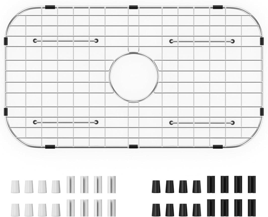 Sink Protector Grid 26-1/16" x 14-1/16", Centered Drain with Corner Radius 3-1/2" for Kitchen Sink Centered Drain with Corner Radius, 304 Stainless Steel Material