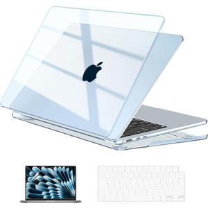 EooCoo Case Compatible with MacBook Air 15 inch M5 2026 2025-2023 Release M4 M3 M2 Model A3448 A3241 A3114 A2941, Plastic Hard Shell Case & Keyboard Cover & Screen Protector, Crystal Sky Blue