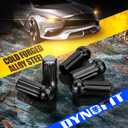 DYNOFIT 14mmx1.5 Wheel Lug Nuts, 32x Black M14x1.5 Lug Nut,Conical/Cone Bulge Seat, Closed End Long Extended XL Spline with 1 Socket Key Fits 8 Lug Aftermarket Wheels