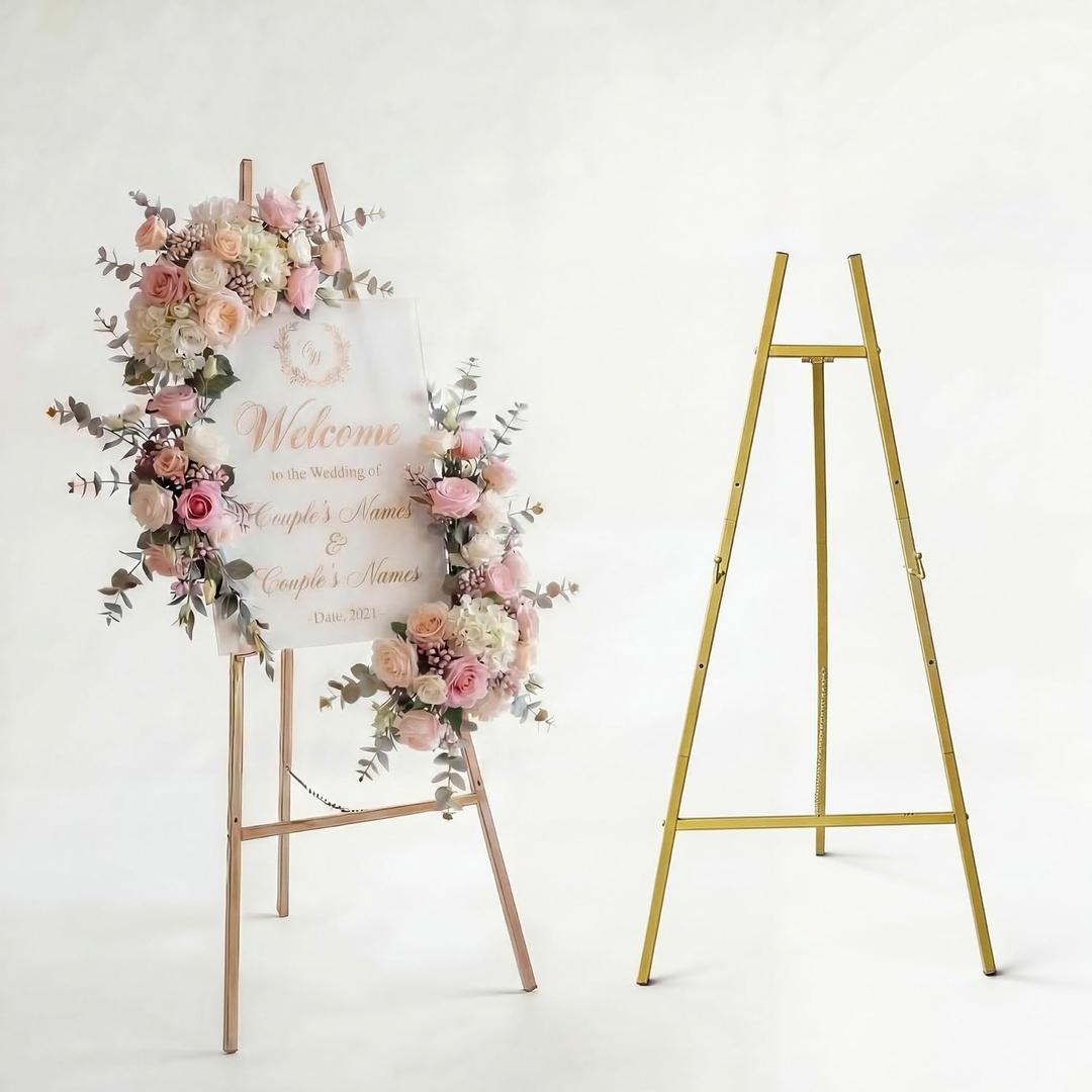 Ns Jymb Gold Easel Stand for Welcome Sign and Wedding Decor | Heavy duty metal floor easel for wedding sign, welcome board, poster, seating chart, baby shower and event display