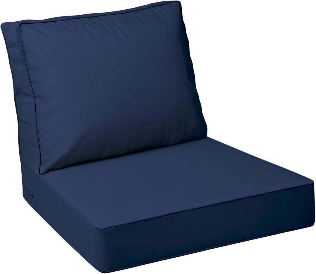 AAAAAcessories Outdoor Deep Seat Cushions with Double Welted Pillow, Waterproof, Fade-Resistant Patio Furniture Replacement Cushions, 24" x 24" x 5" + 24" x 19", Navy Blue