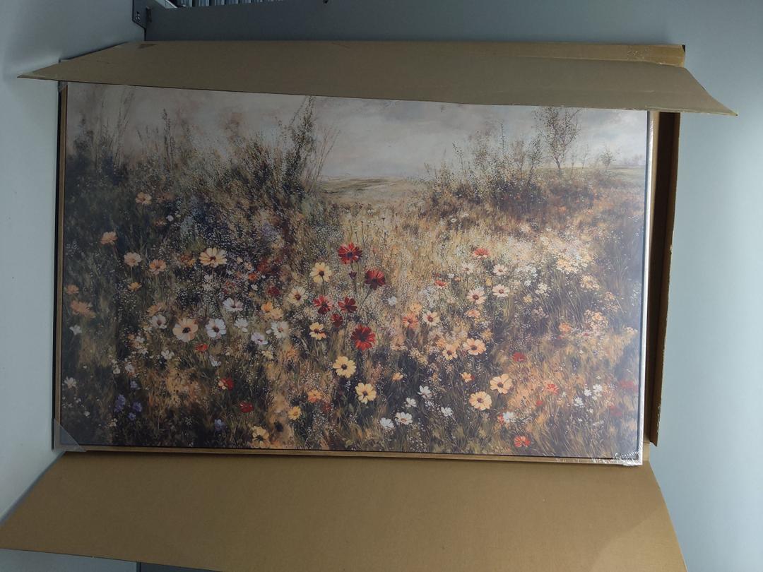 OIQArtOIQ Vintage Wildflowers Landscape Wall Art Framed Floral Natural Scenery Oil Painting Canvas Prints Country Farmhouse Fall Decor Pictures Kitchen Bedroom Living Room Bathroom 