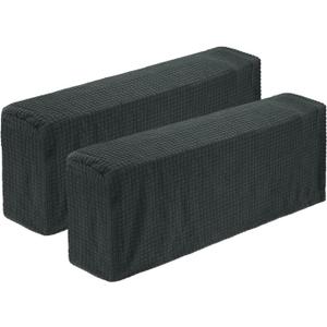 uxcell 2 Pcs Stretch Armrest Covers, Polyester Couch Armchair Cover Water Resistant Plaid Chair Arm Rest Slipcovers for Sofa Recliner, Dark Gray