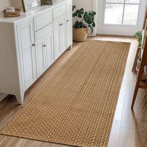 Runner Rug  Boho 2x5 ft Hallway Runner Rug,Braided Design Neutral Entryway Rug with Rubber Backing,Tan Brown,Machine Washable,Solid Faux Jute Rug,for Bedroom,Bathroom,Non-Slip