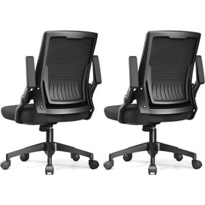 GTPLAYER Ergonomic Office Chair with Flip-up Armrests Executive Computer Chair for Home Office, Breathable Mesh & Comfy Lumbar Support, Pack of 2, Black