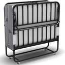 75X46 Folding Bed with Mattress Twin XL 5" Memory Foam for Adults Rollaway Portable Foldable Guest Student Extra Bed with Side Pocket, Sturdy Metal Slats Frame on Wheels Fold Up Space-Saving