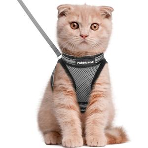 rabbitgoo Cat Harness and Leash Set for Walking Escape Proof, Adjustable Soft Kittens Vest with Reflective Strip for Cats, Comfortable Outdoor Vest, Grey, L