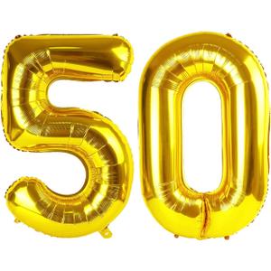 Gold Number 50 Balloon 40 inch, 50 Number Balloons, 50th Gold Birthday Decorations, 50 Year Old Women Men Golden Party Supplies