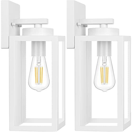 BesLowe Outdoor Wall Light Fixtures, Exterior Waterproof Wall Lanterns, Porch Sconces Lighting with E26 Sockets, Modern White Outside Lights for House Patio Front Door Entryway, 2-Pack