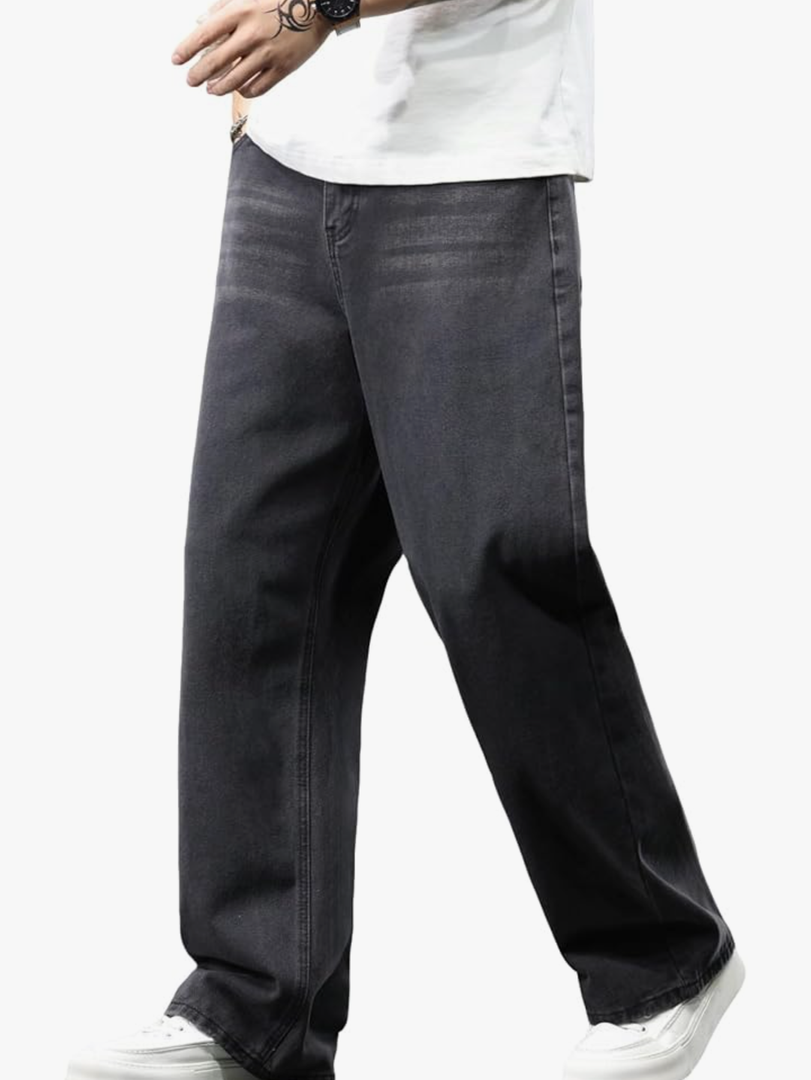 Mens Baggy Jeans Distressed Wide Leg Denim Pants Casual Loose Fit Trousers Streetwear 2XL