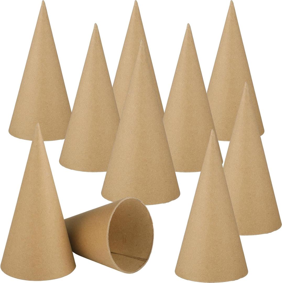 Zhanmai 12 Pcs Paper Mache Cones Open Bottom Cardboard Craft Cone for DIY Gnomes Ornament Tree Decoration DIY Craft Home Decoration(9.8 x 3.9 Inch)
