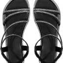 GORGLITTER Women's Rhinestone Dressy Flat Sandals Sparkly Strappy Shoses, 7